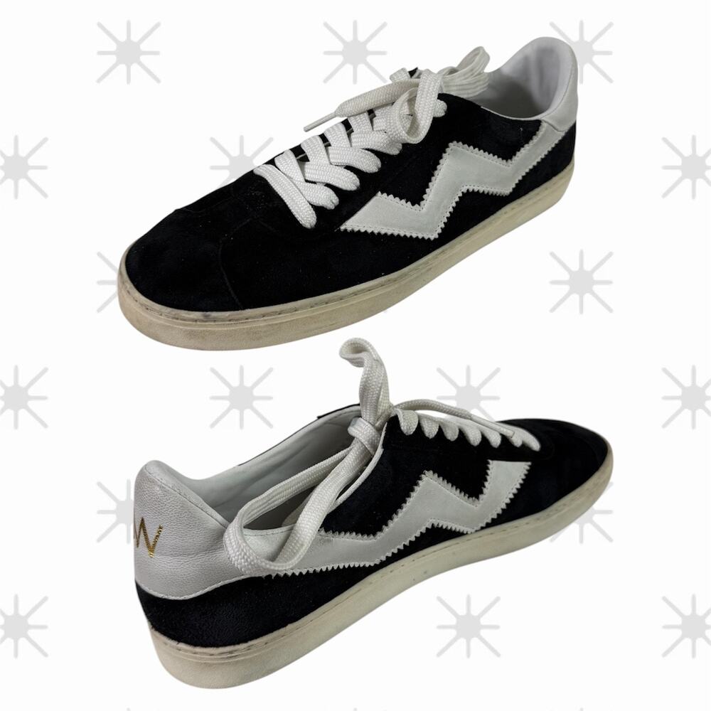 ⭐️Stuart Weitzman Women's 8B Black & White Suede Leather Daryl Sneakers Shoes
